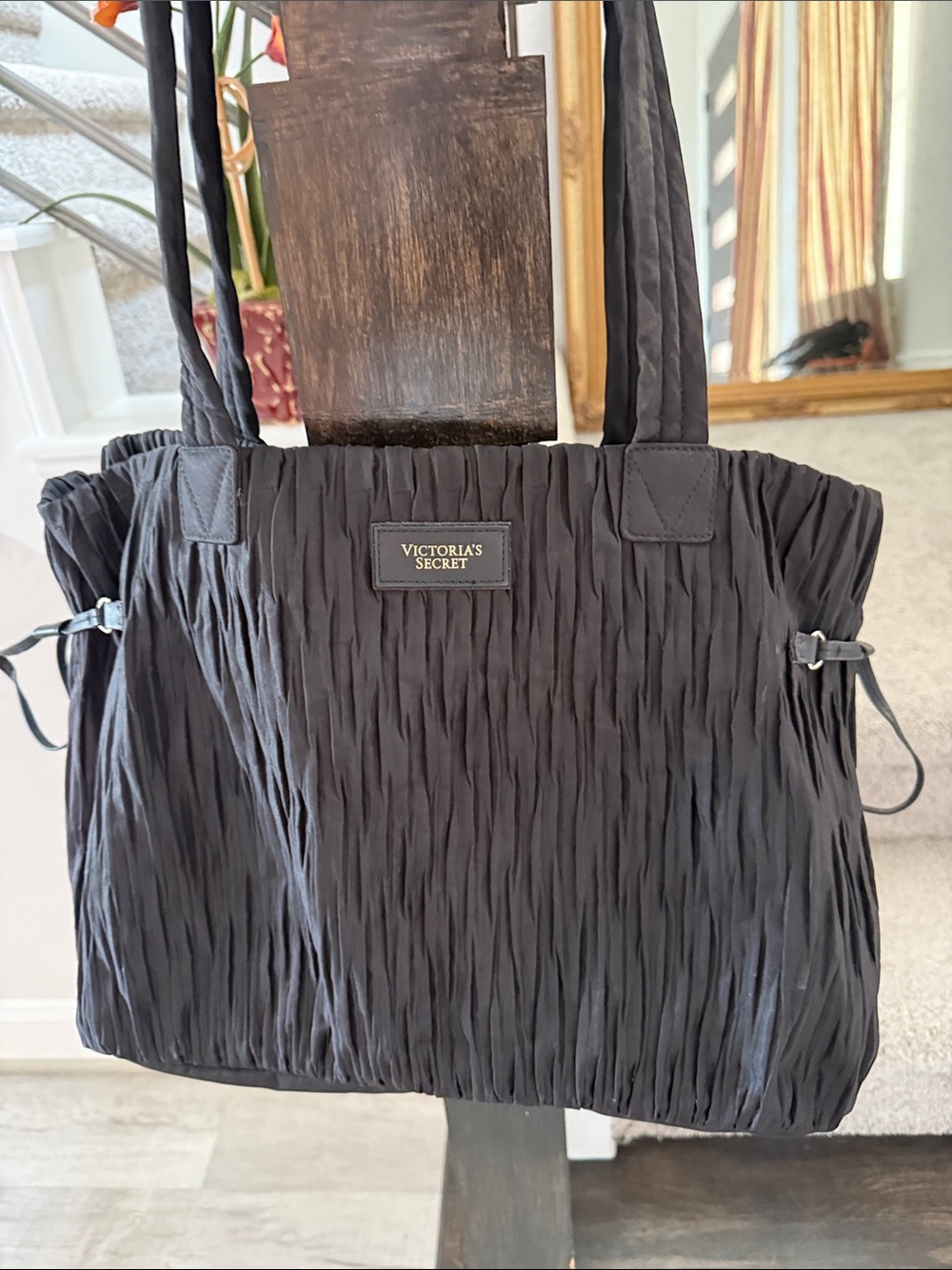 Victoria's Secret Black Crinkle Tote Bag